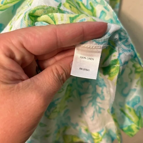 J Jill MEDTurtle 100% Linen 3/4 Sleeve Blouse tropical resortwear beach coastal - Picture 6 of 8